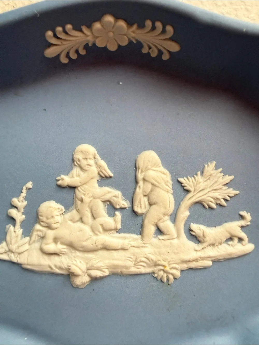 Wedgewood Blue Jasperware Cherub Oval Trinket Dish Made in England